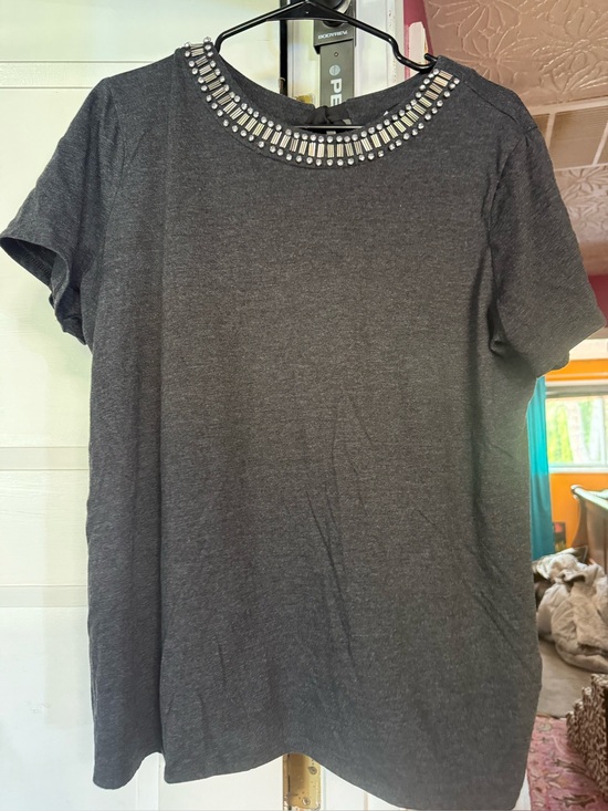 Simply Vera Vera Wang Tops - Simply Vera Vera Wang Charcoal Short-Sleeve Top with Jeweled Neckline. New